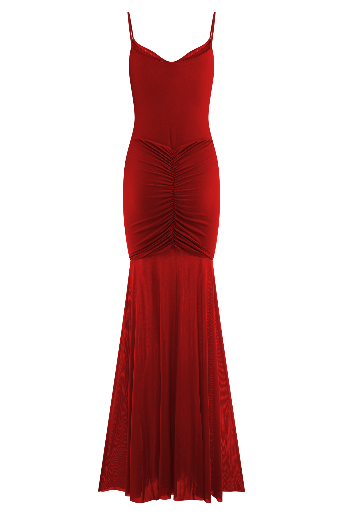 Delaney Slinky And Mesh Maxi Dress - Red