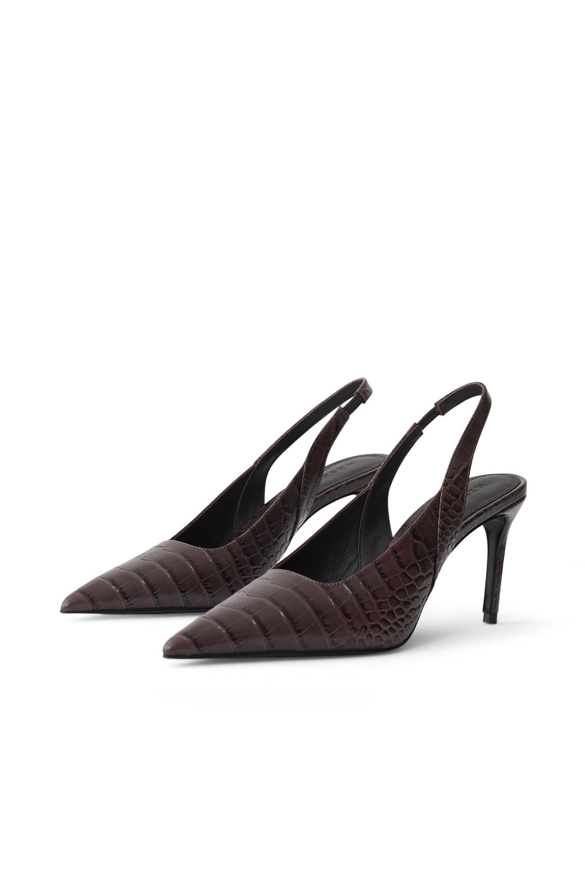 Samar Pointed Sling Back Heels - Chocolate Croc