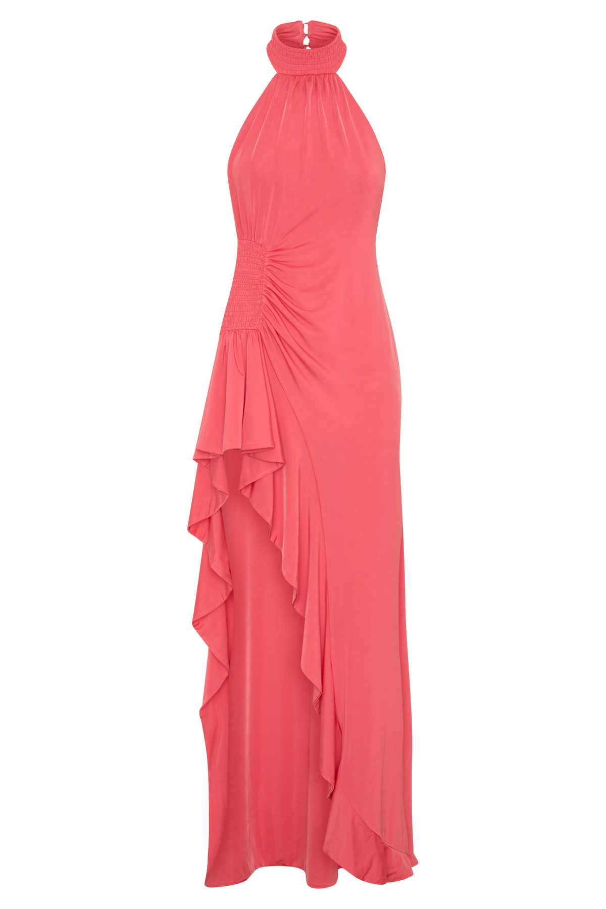 Andaluz High Neck Side Split Dress - Pink Peach
