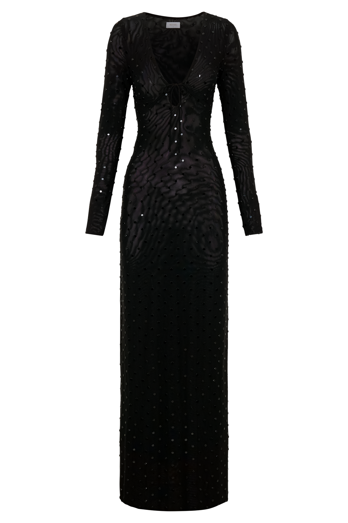 Acadia Diamante Long Sleeve Maxi Dress - Black