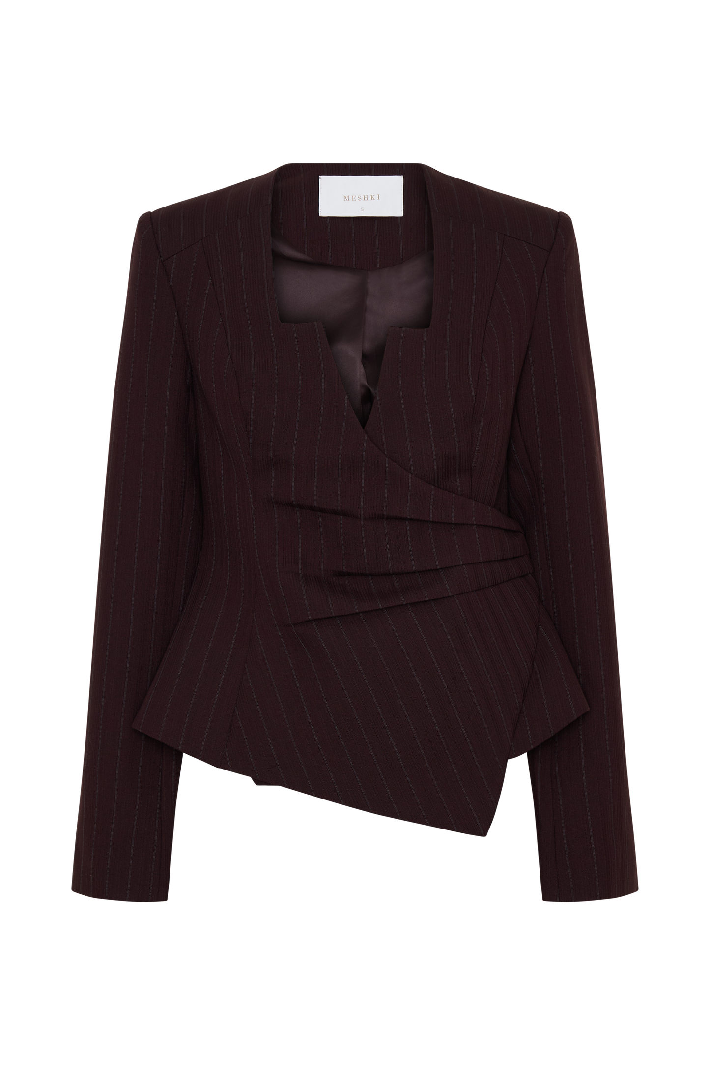Agatha Square Neck Blazer - Plum Pinstripe