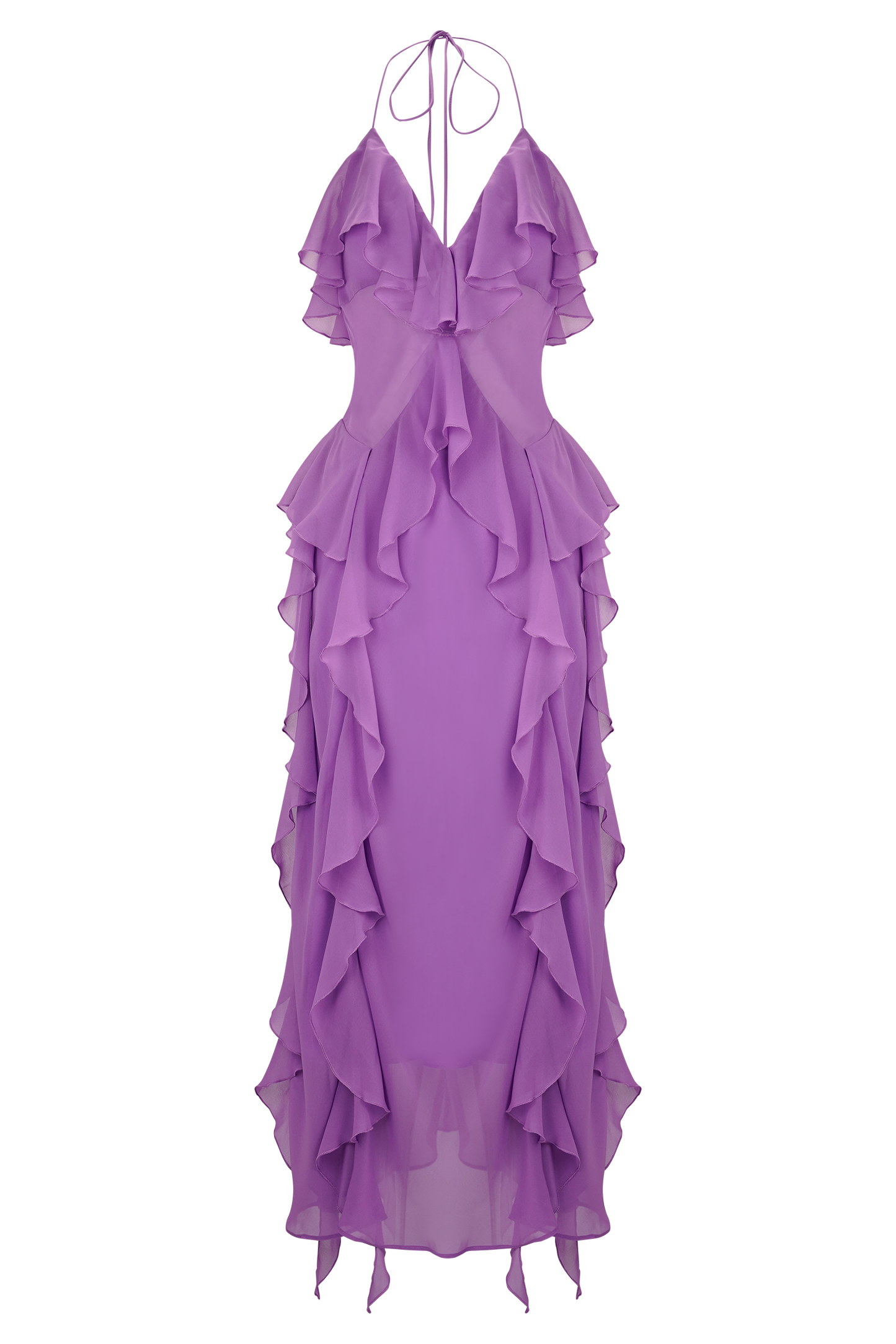 Aleyna Chiffon Ruffle Midi Dress - Purple
