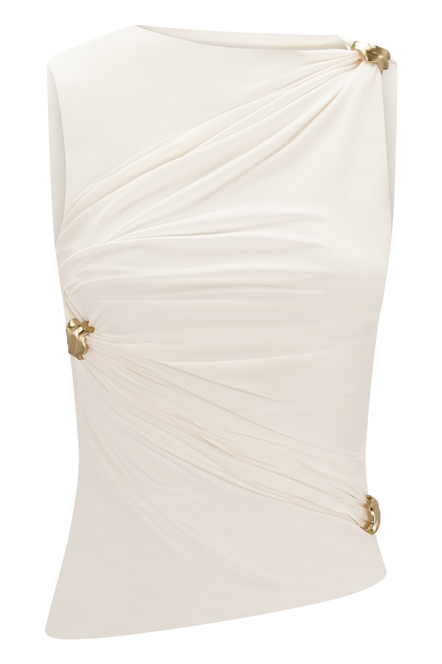 Amia Slinky Sleeveless Top With Hardware - Ivory