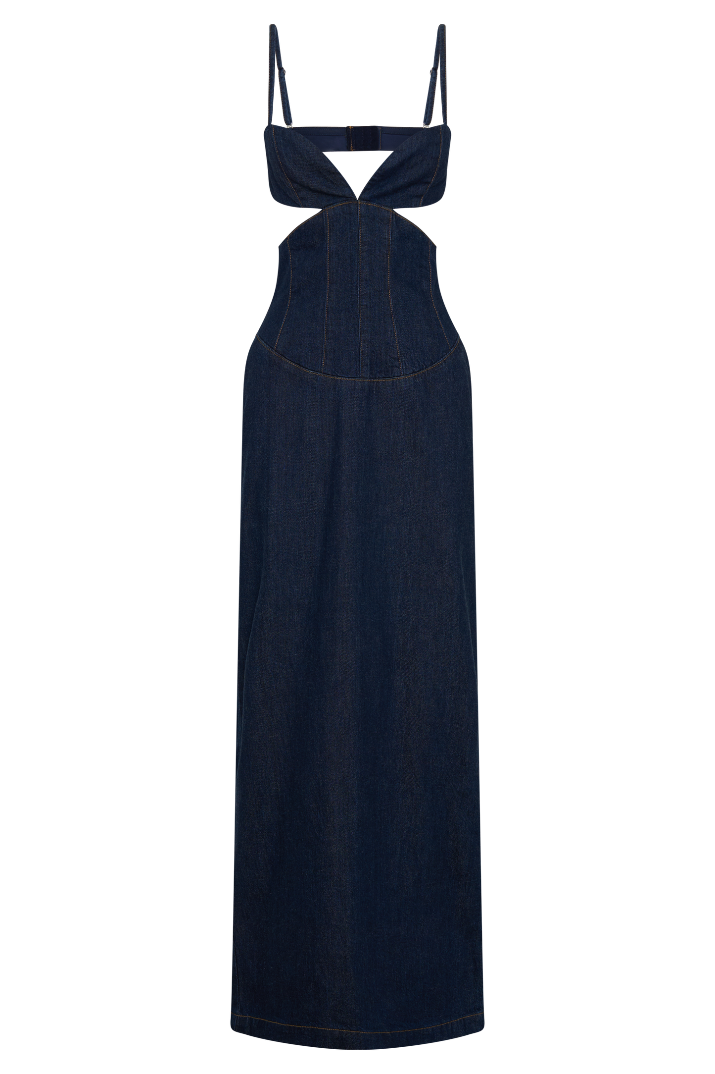Amila Denim Cupped Maxi Dress - Indigo Blue