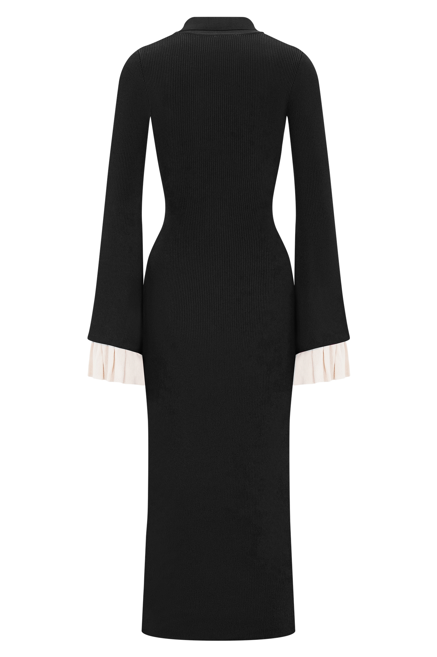 Amirose Ruffle Knit Midi Dress - Black