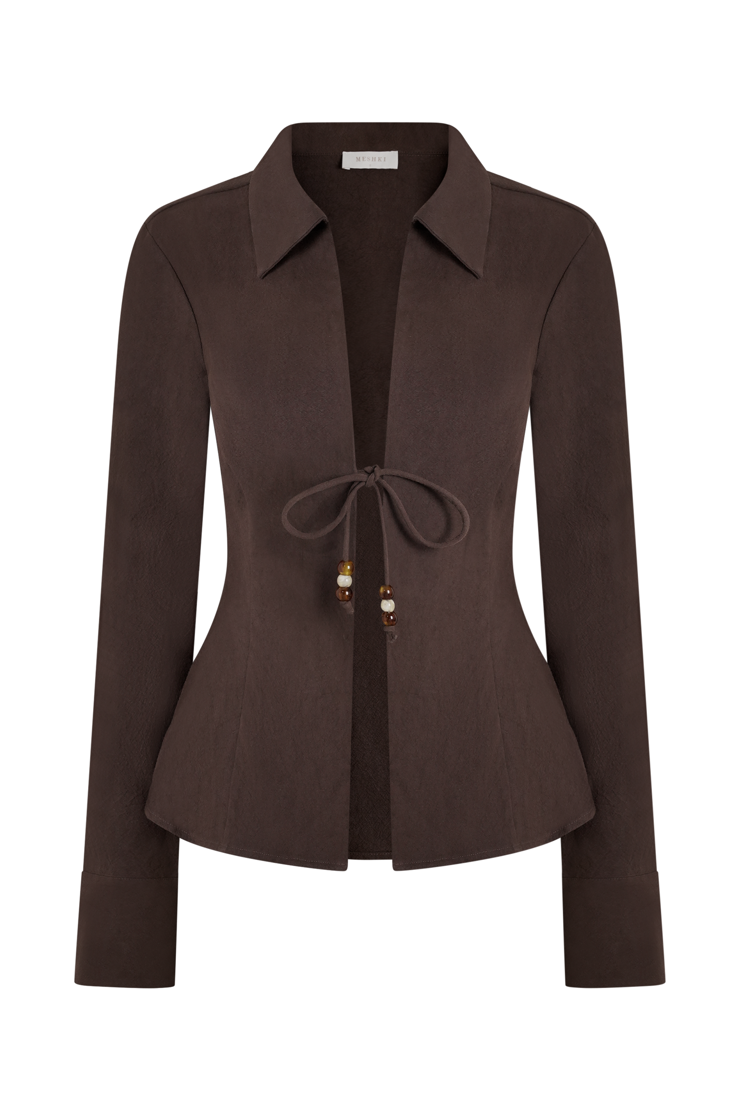 Annalee Cotton Beaded Tie Shirt - Dark Espresso