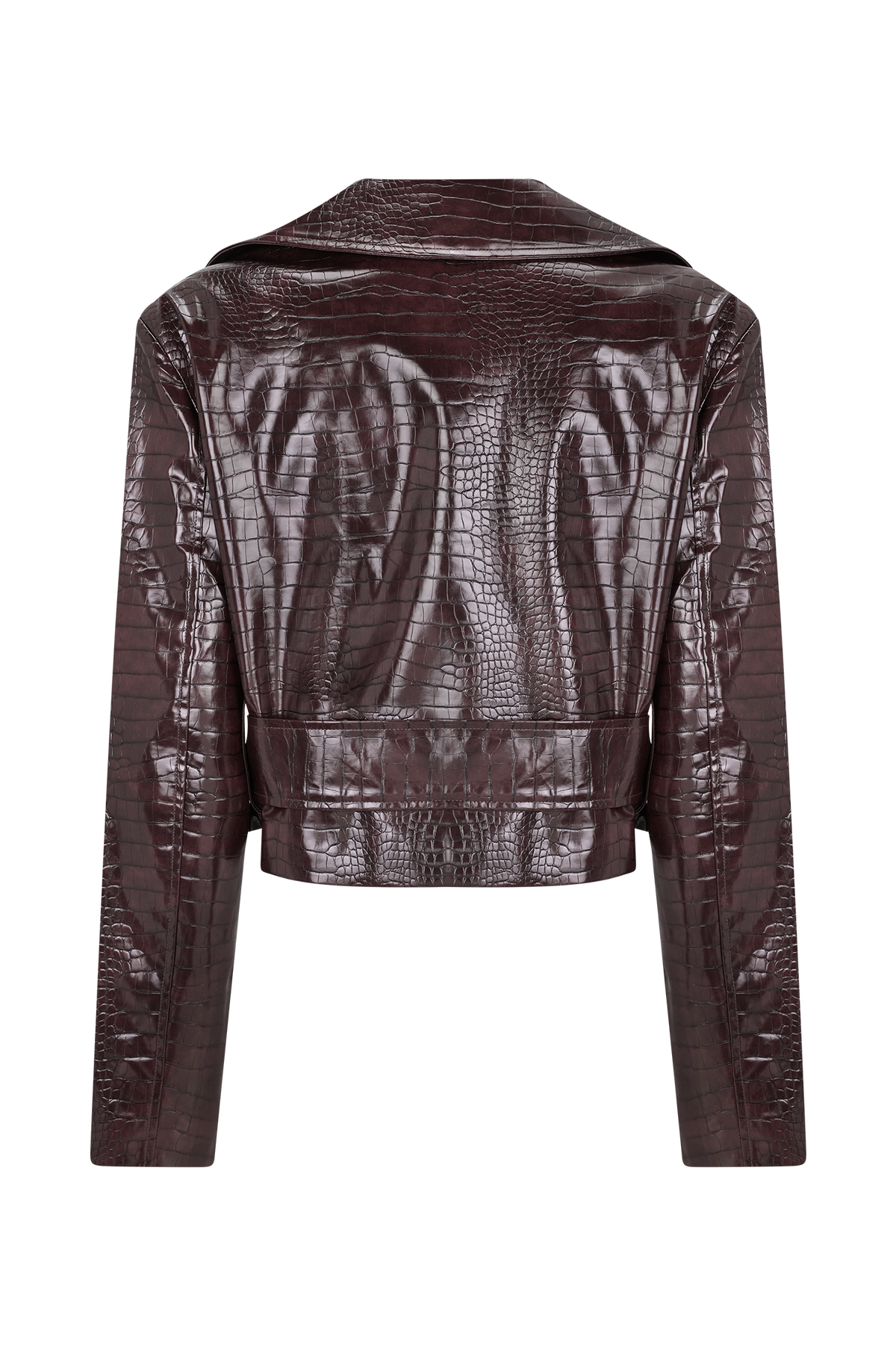 Archie Croc Faux Leather Cropped Jacket - Burgundy