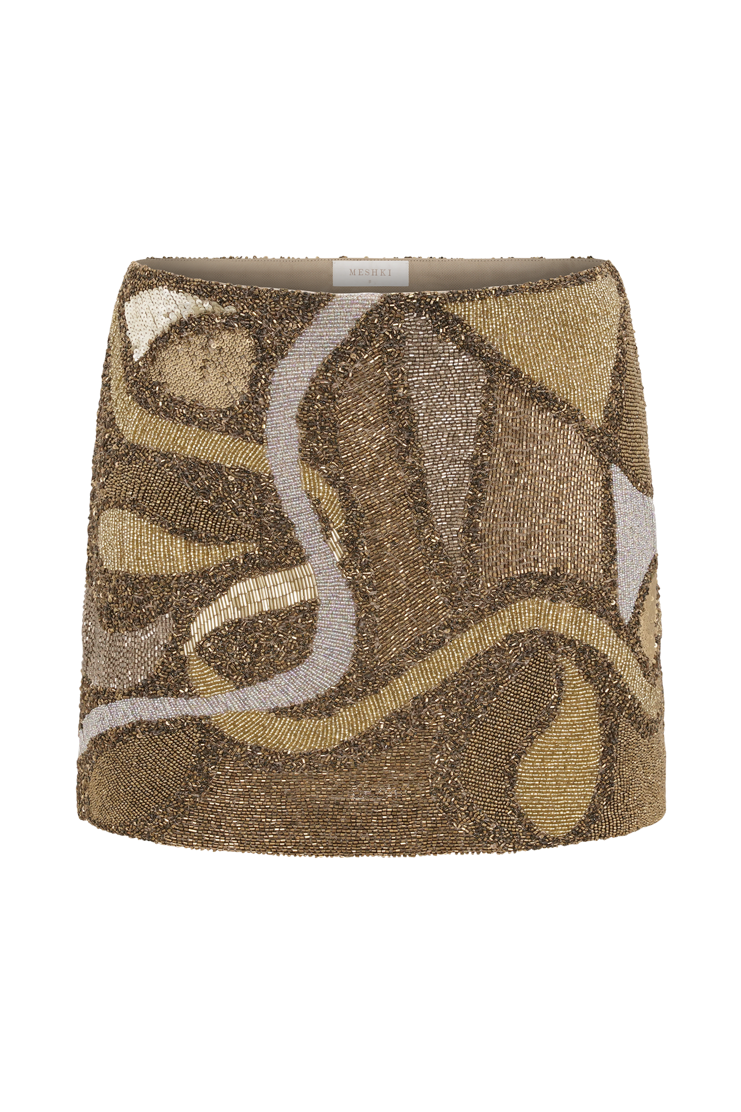 Asher Hand Beaded Abstract Mini Skirt - Gold
