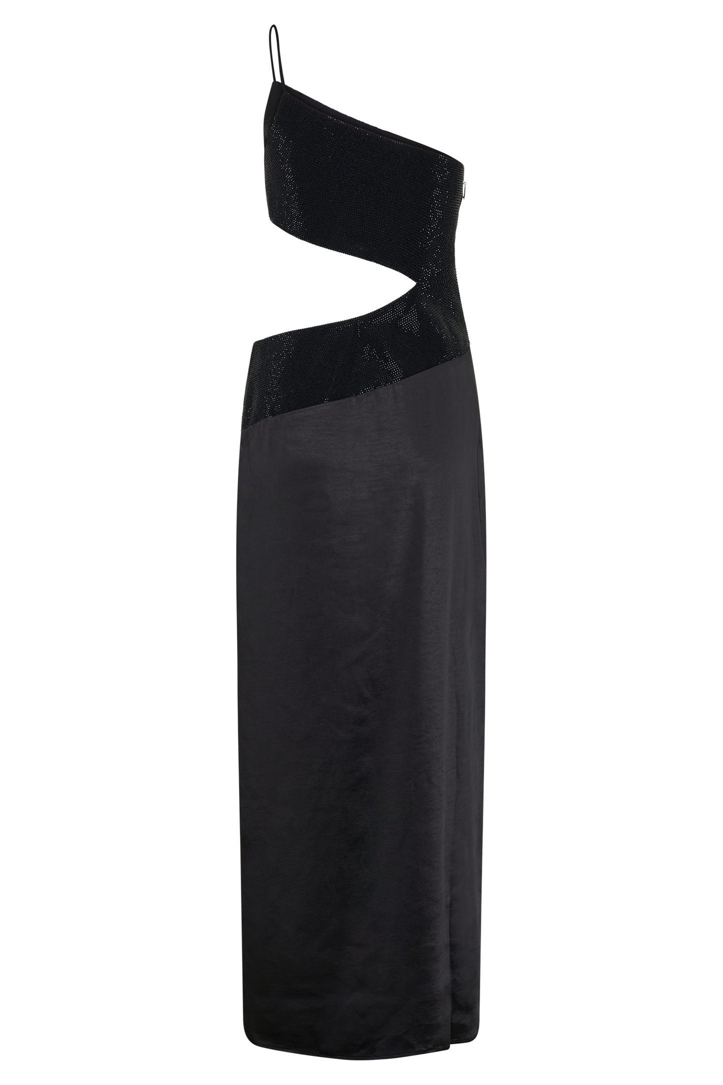 Athena One Shoulder Diamante Maxi Dress - Black