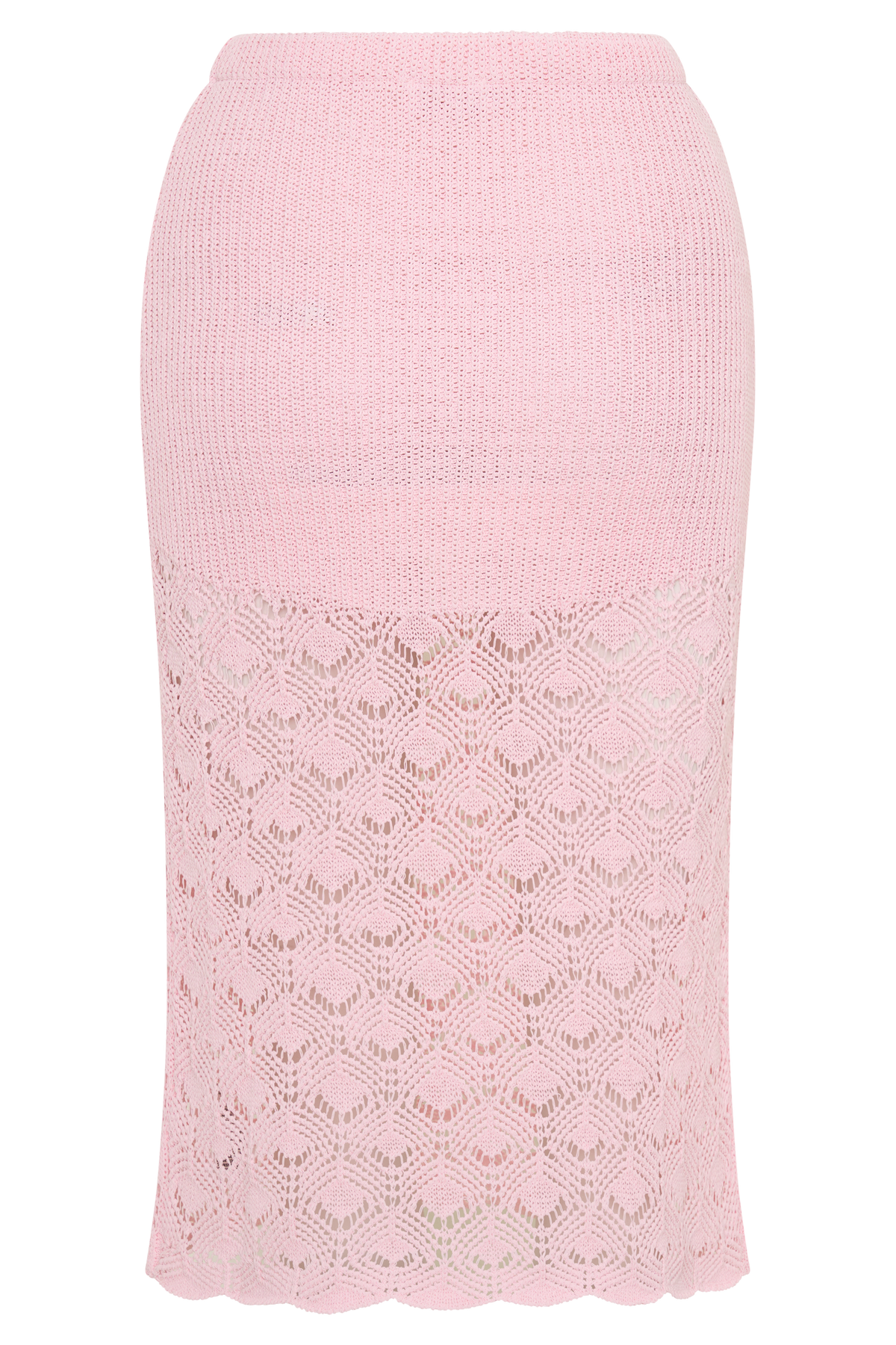 Atlantis Crochet Knit Midi Skirt - Baby Pink