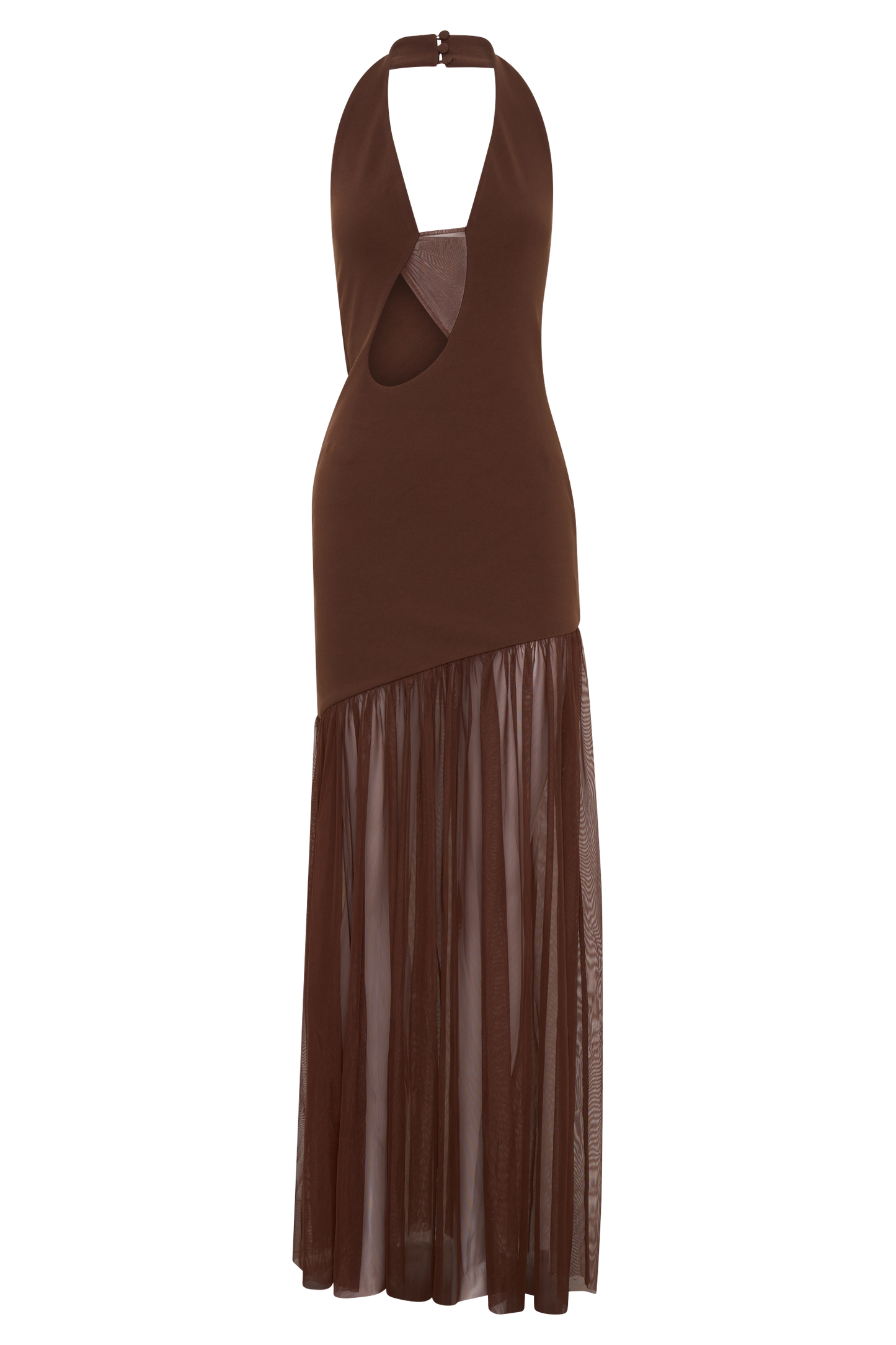 Aubree Crepe And Mesh Maxi Dress - Chocolate/Mocha