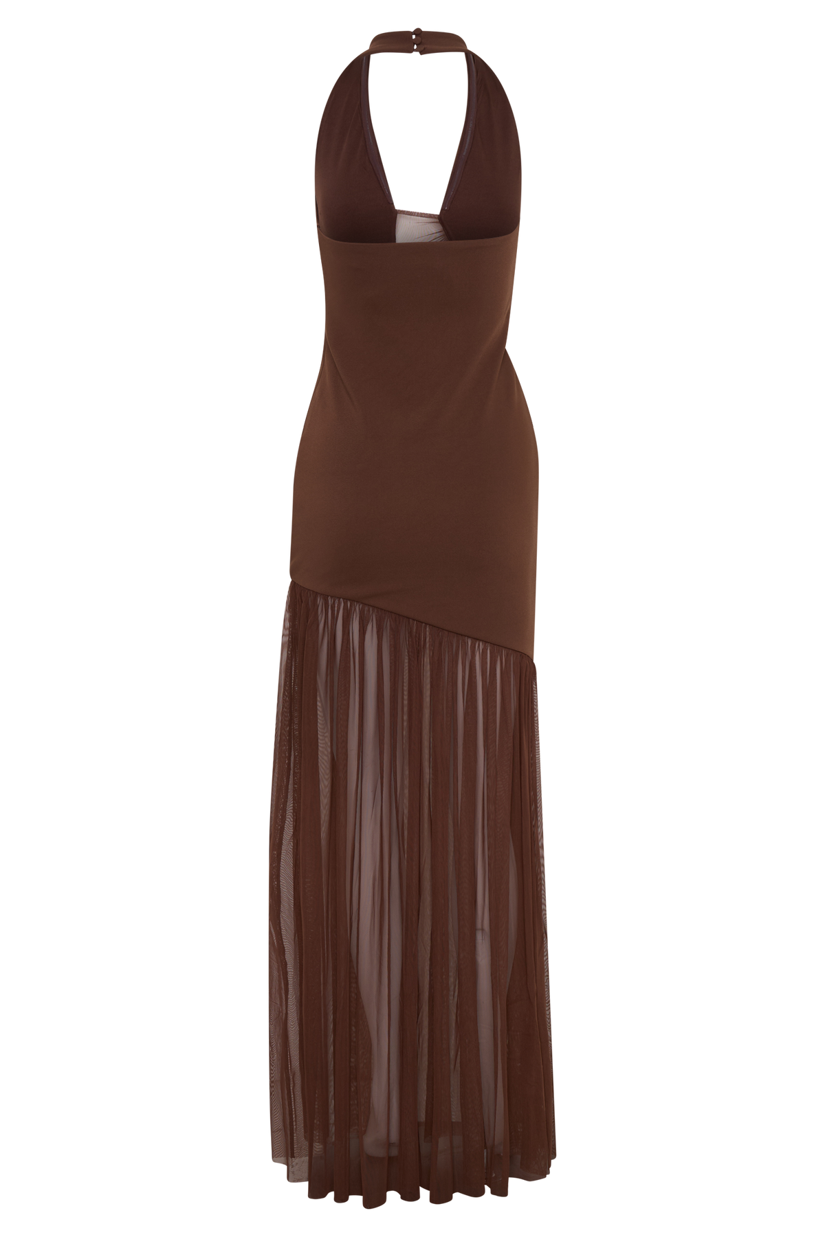 Aubree Crepe And Mesh Maxi Dress - Chocolate/Mocha