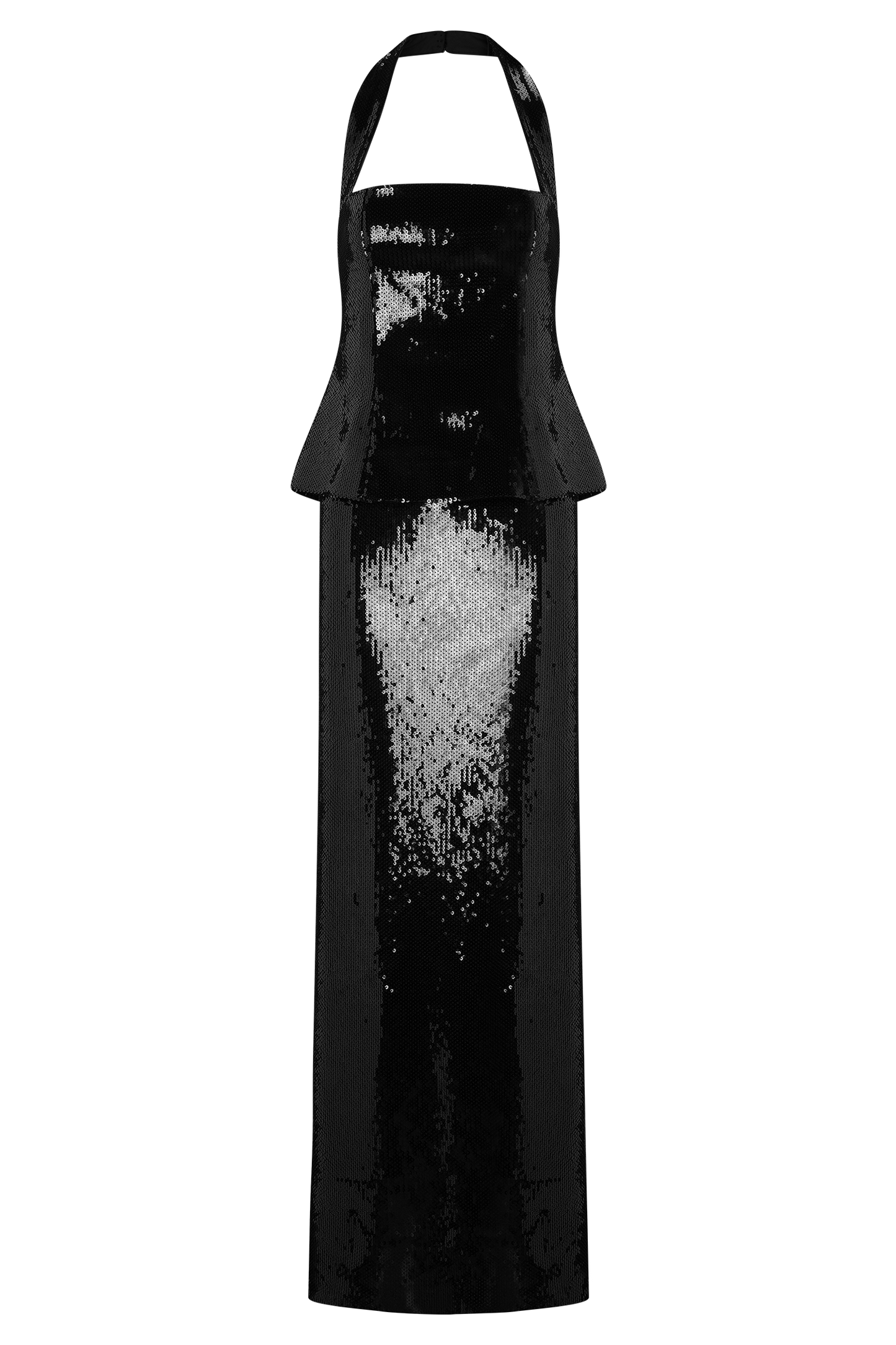 Bertie Sequin Peplum Halter Maxi Dress - Black