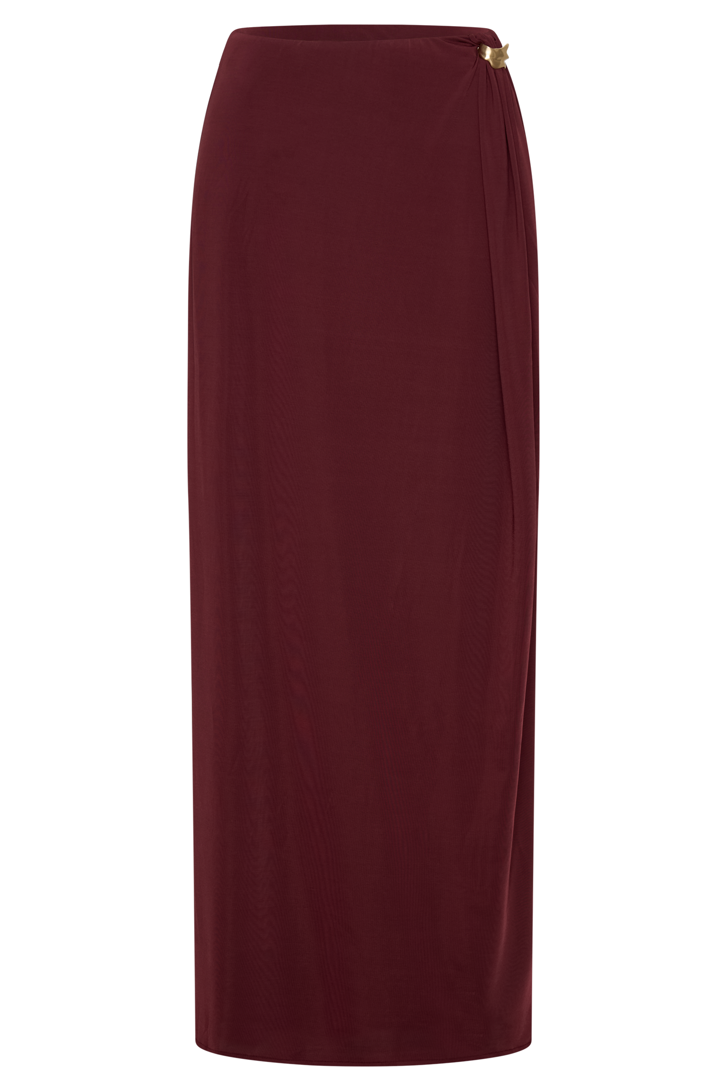 Bridget Slinky Maxi Skirt With Hardware - Burgundy