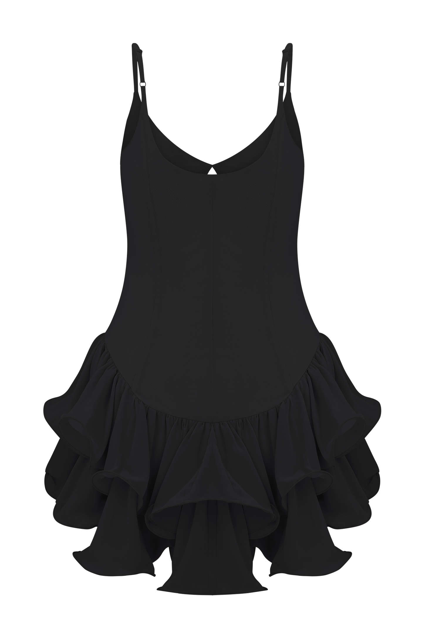 Calantha Ruffle Mesh Mini Dress - Black