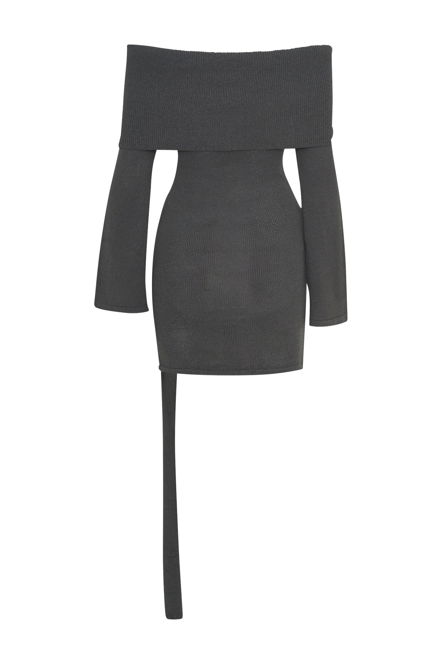 Camryn Off Shoulder Tie Knit Mini Dress - Charcoal