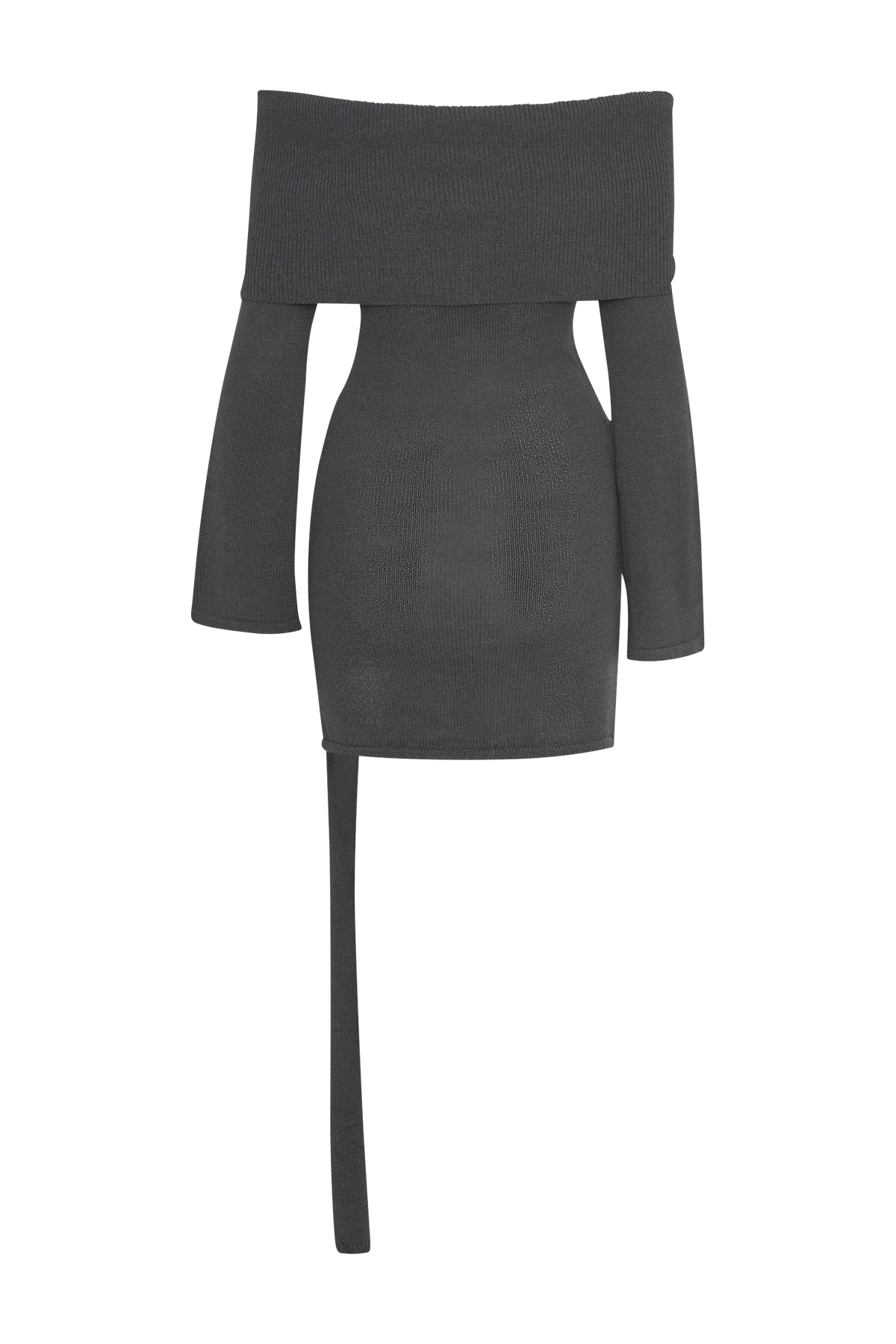 Camryn Off Shoulder Tie Knit Mini Dress - Charcoal