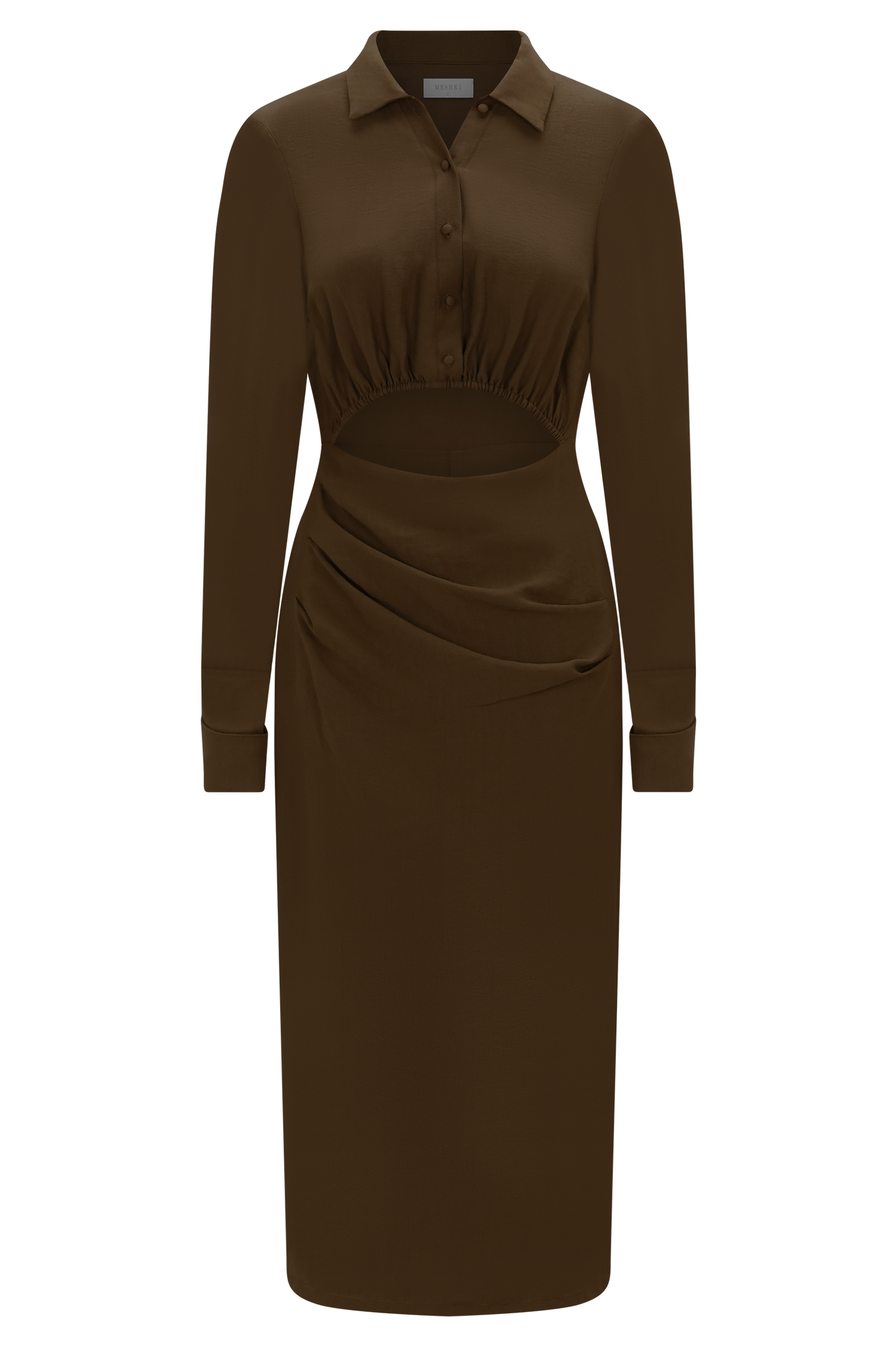 Cecilie Cut Out Shirt Midi Dress - Dark Chocolate