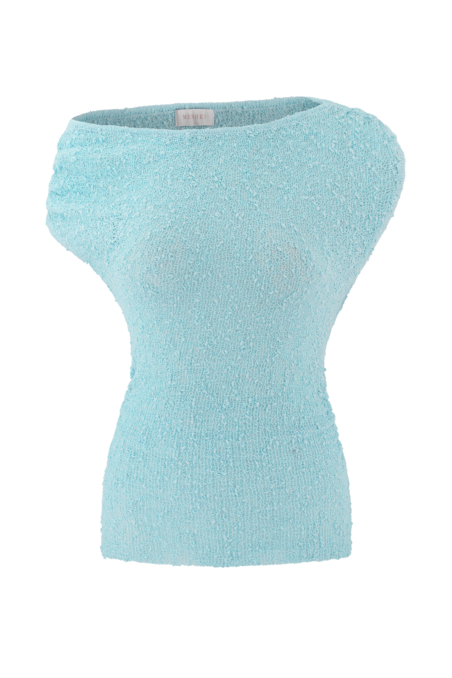 Chloe Off Shoulder Boucle Knit Top - Light Blue