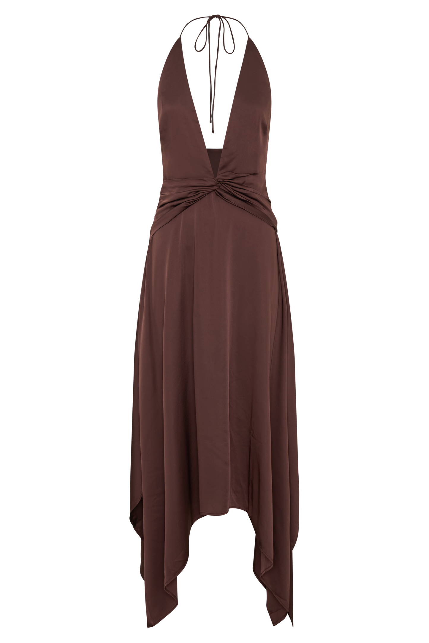 Cyra Plunge Satin Midi Dress - Dark Chocolate