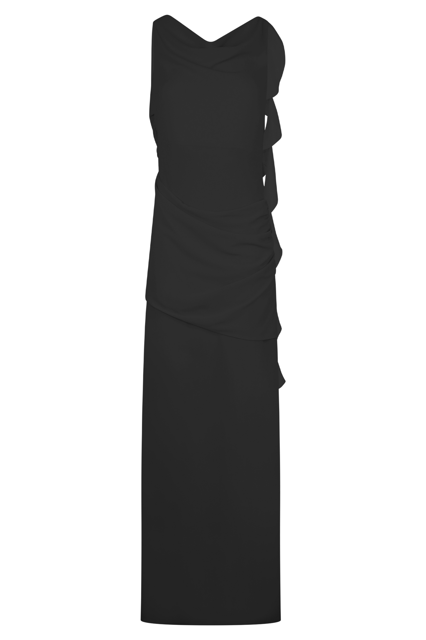 Daria Draped Chiffon Maxi Dress - Black