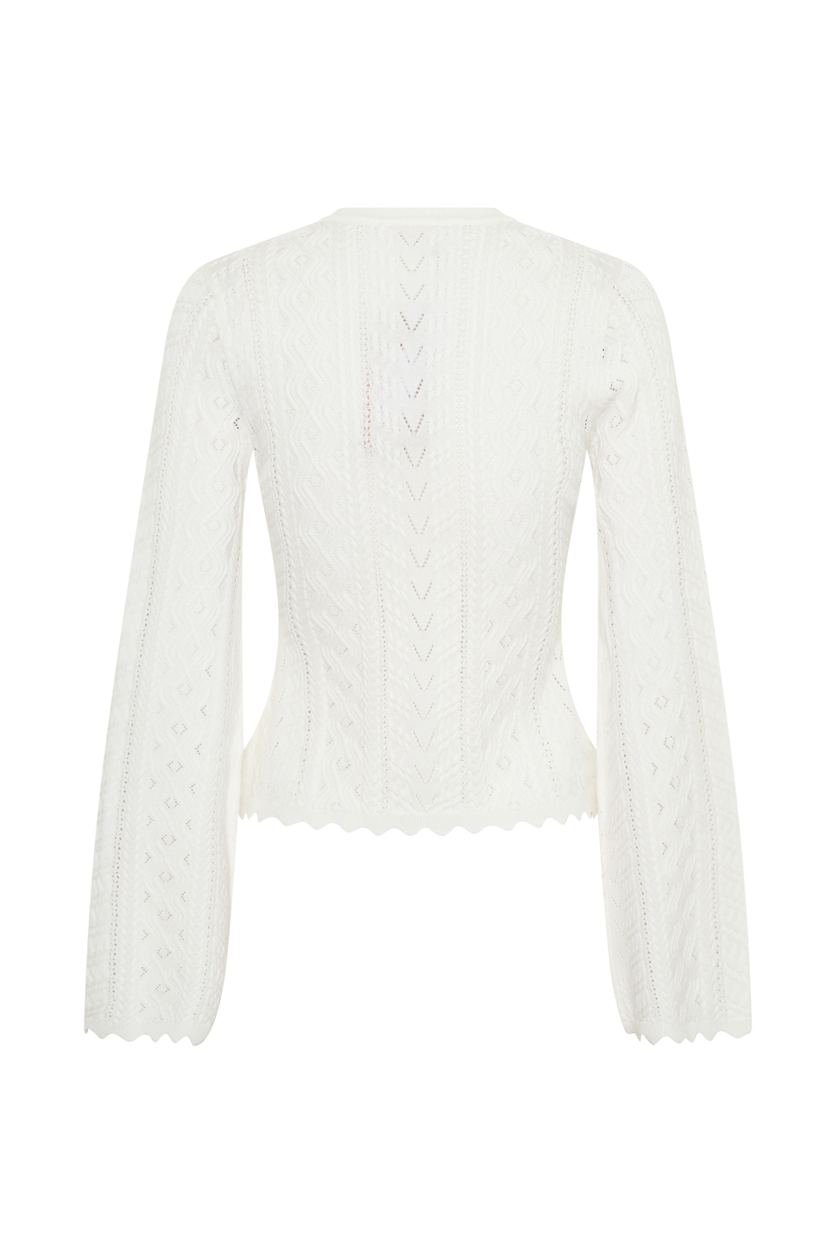 Darlene Pointelle Knit Long Sleeve Top - White
