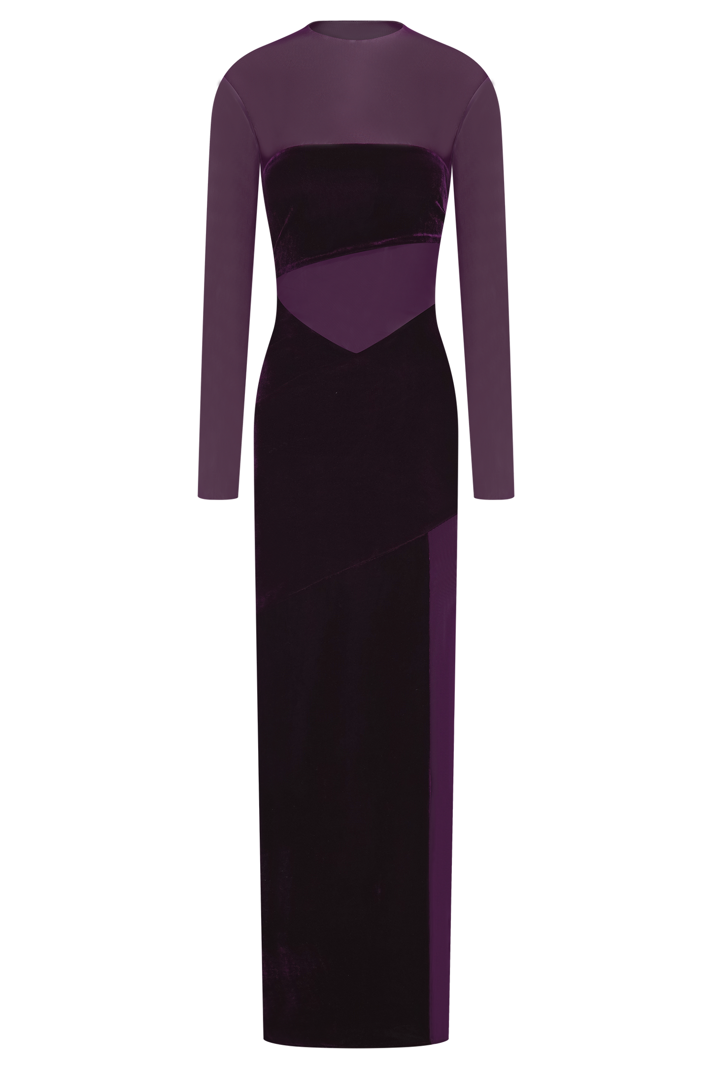 Davina Velvet And Mesh Maxi Dress - Purple