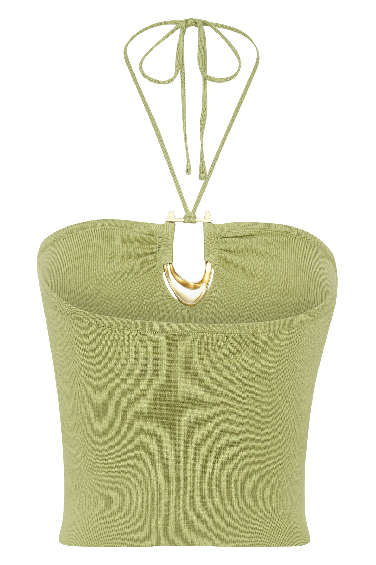 Dimitri Knit Halter Top With Hardware - Light Olive