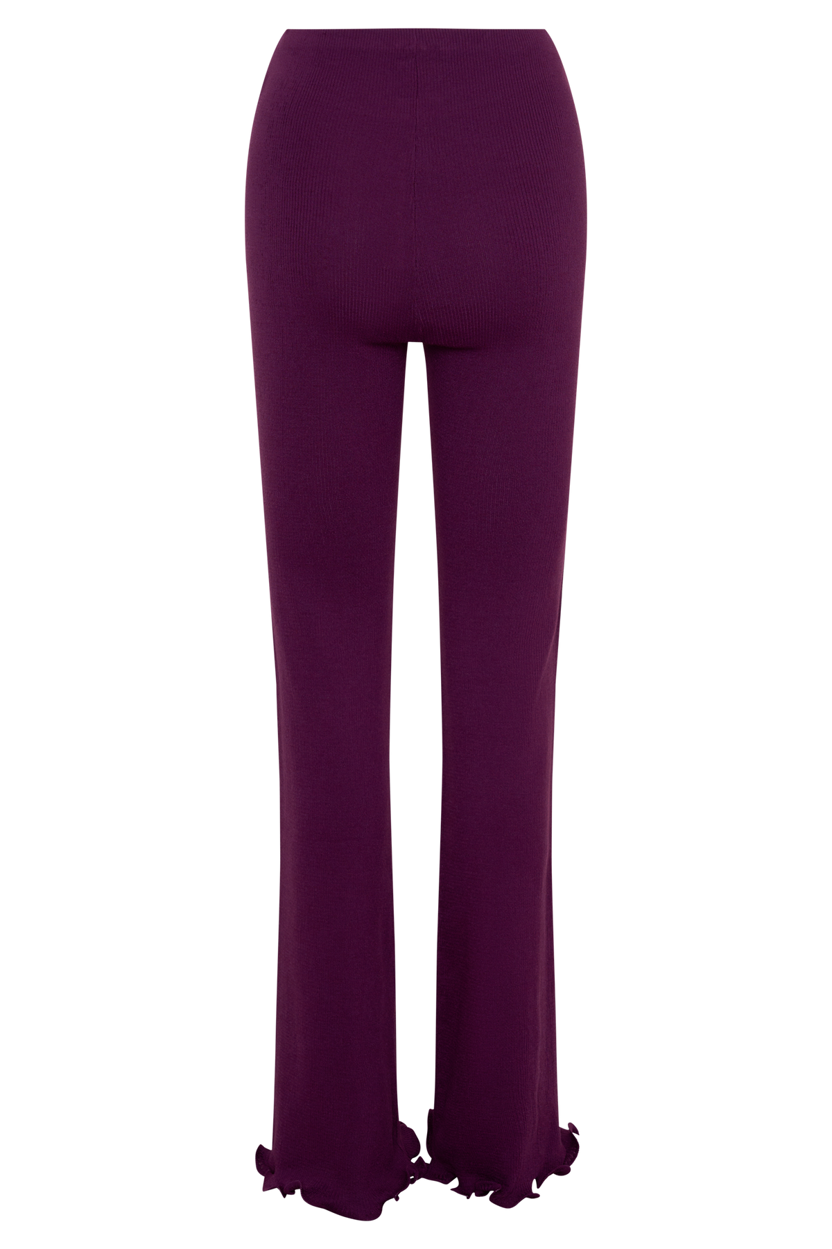 Diya Ribbed High Waisted Pants With Wire Hem - Plum