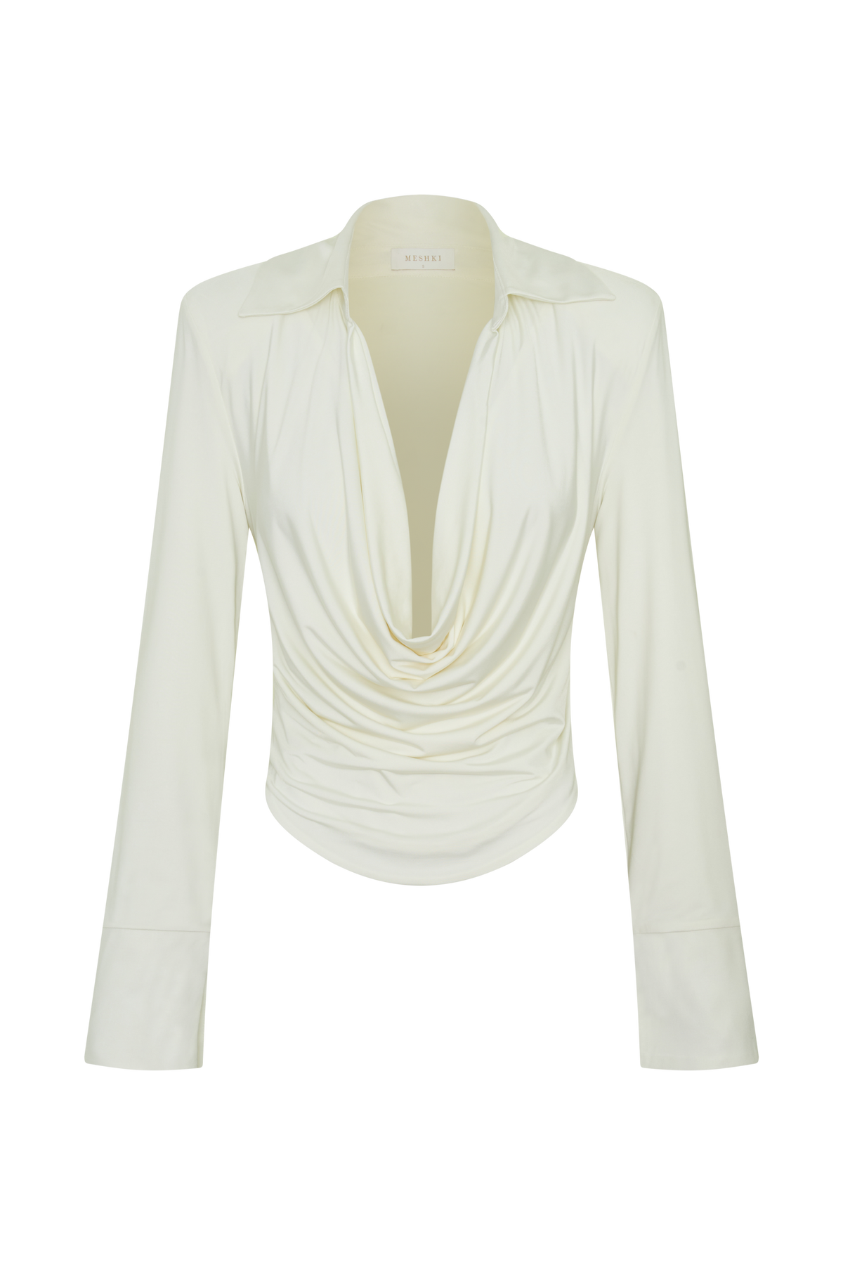 Elmira Long Sleeve Slinky Gather Detail Top - Ivory