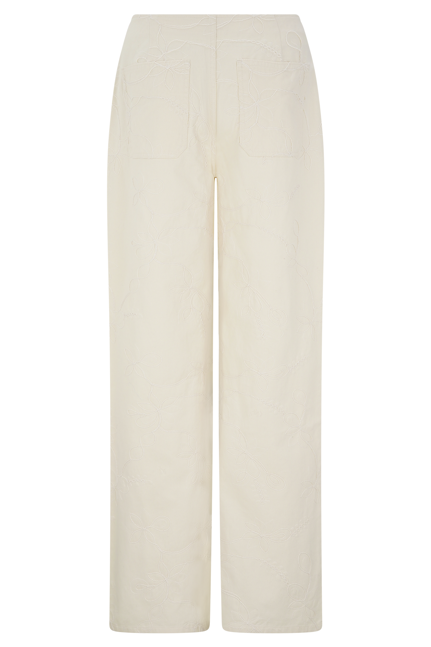 Ebony Embroidered Denim Jeans - Cream