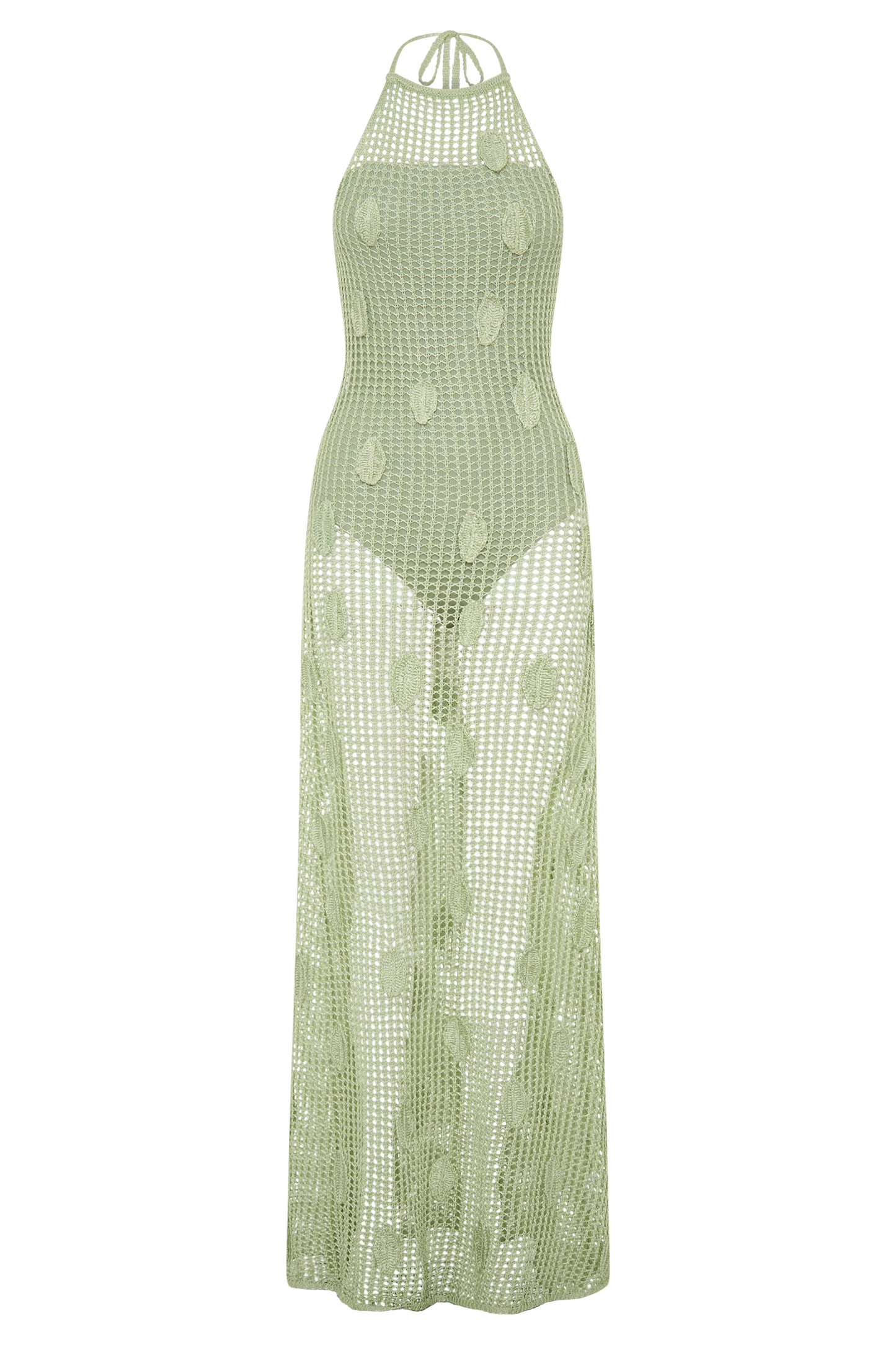 Elfie Crochet Halter Maxi Dress - Pastel Green