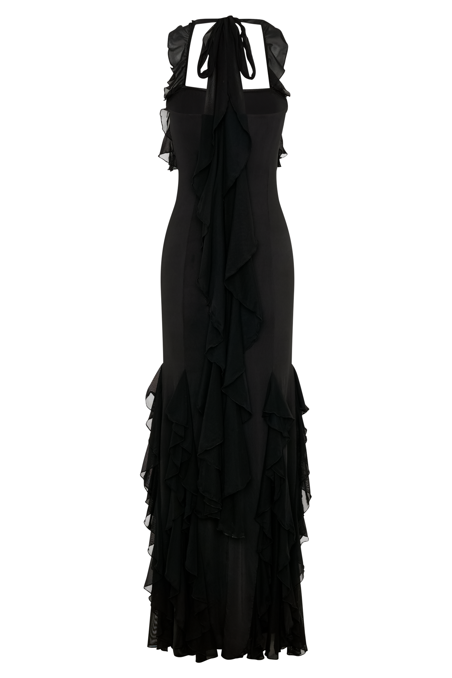 Etta Ruffle Slinky Maxi Dress - Black