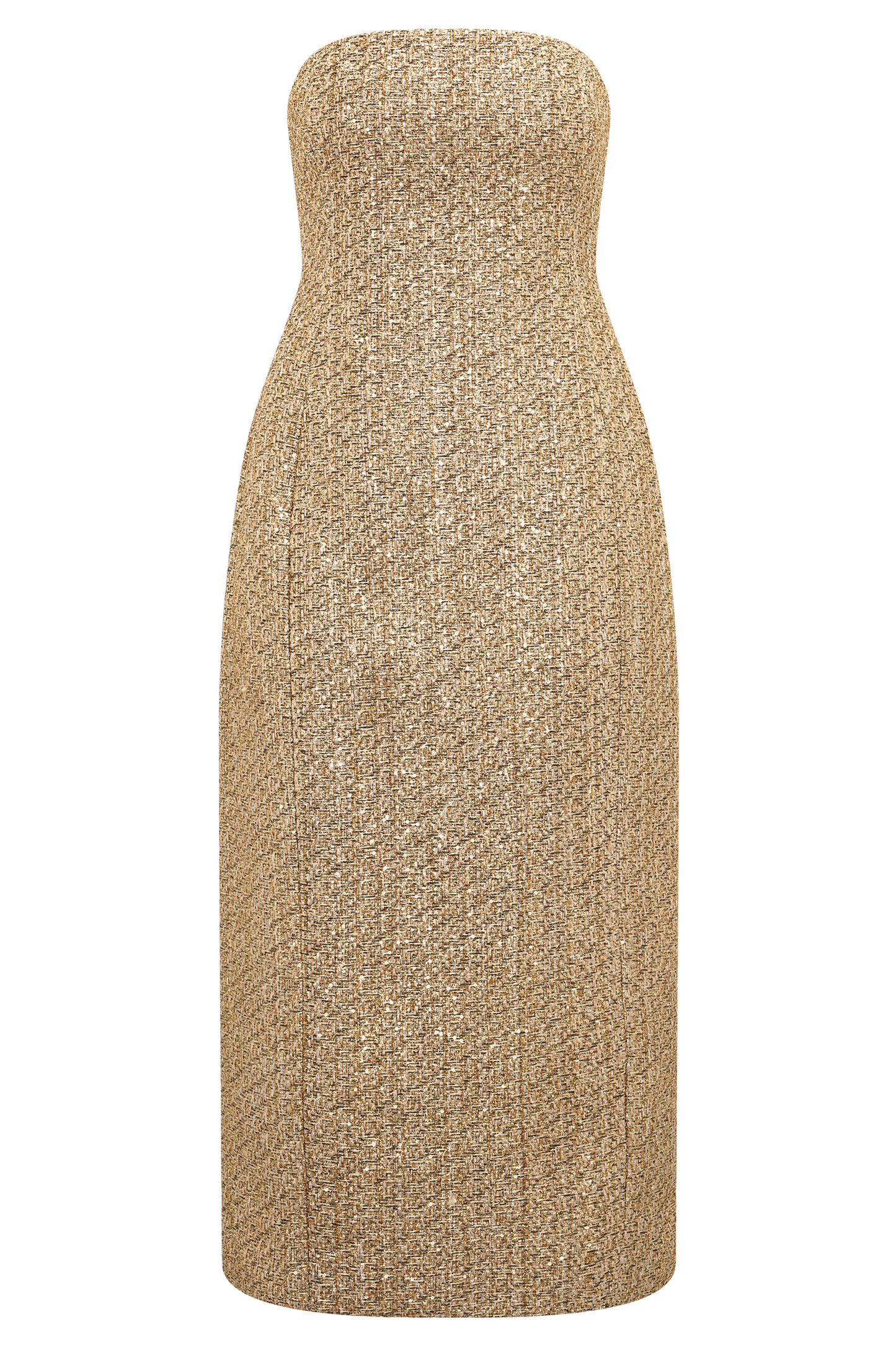 Gala Strapless Tweed Midi Dress - Gold