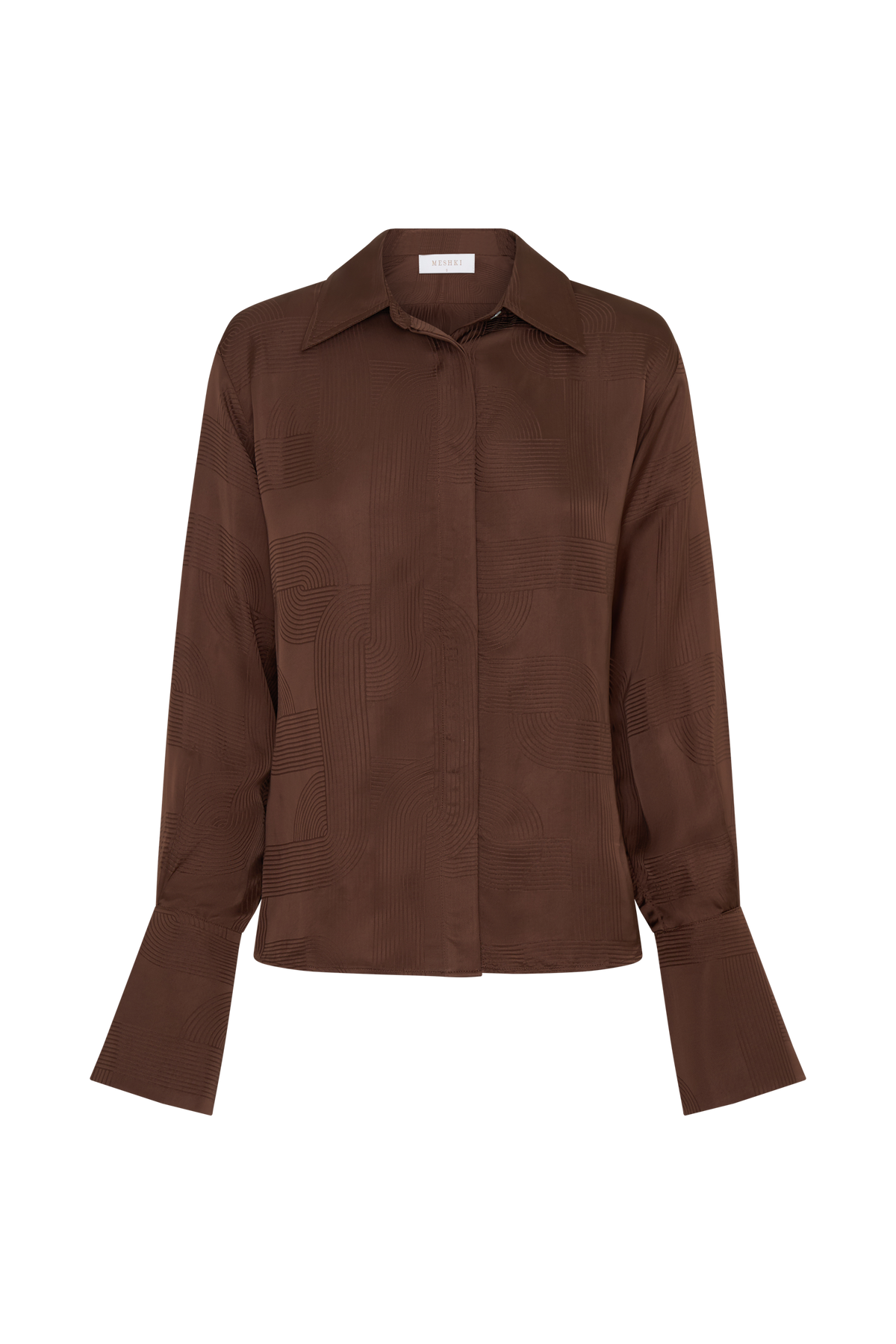 Gia Long Sleeve Satin Shirt - Chocolate