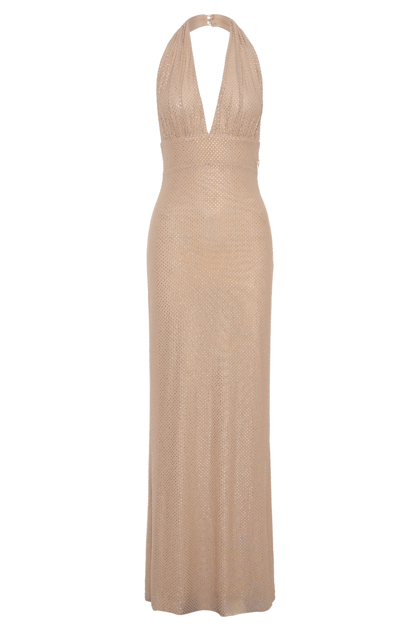 Harriet Halter Neck Diamante Maxi Dress - Sandy Gold