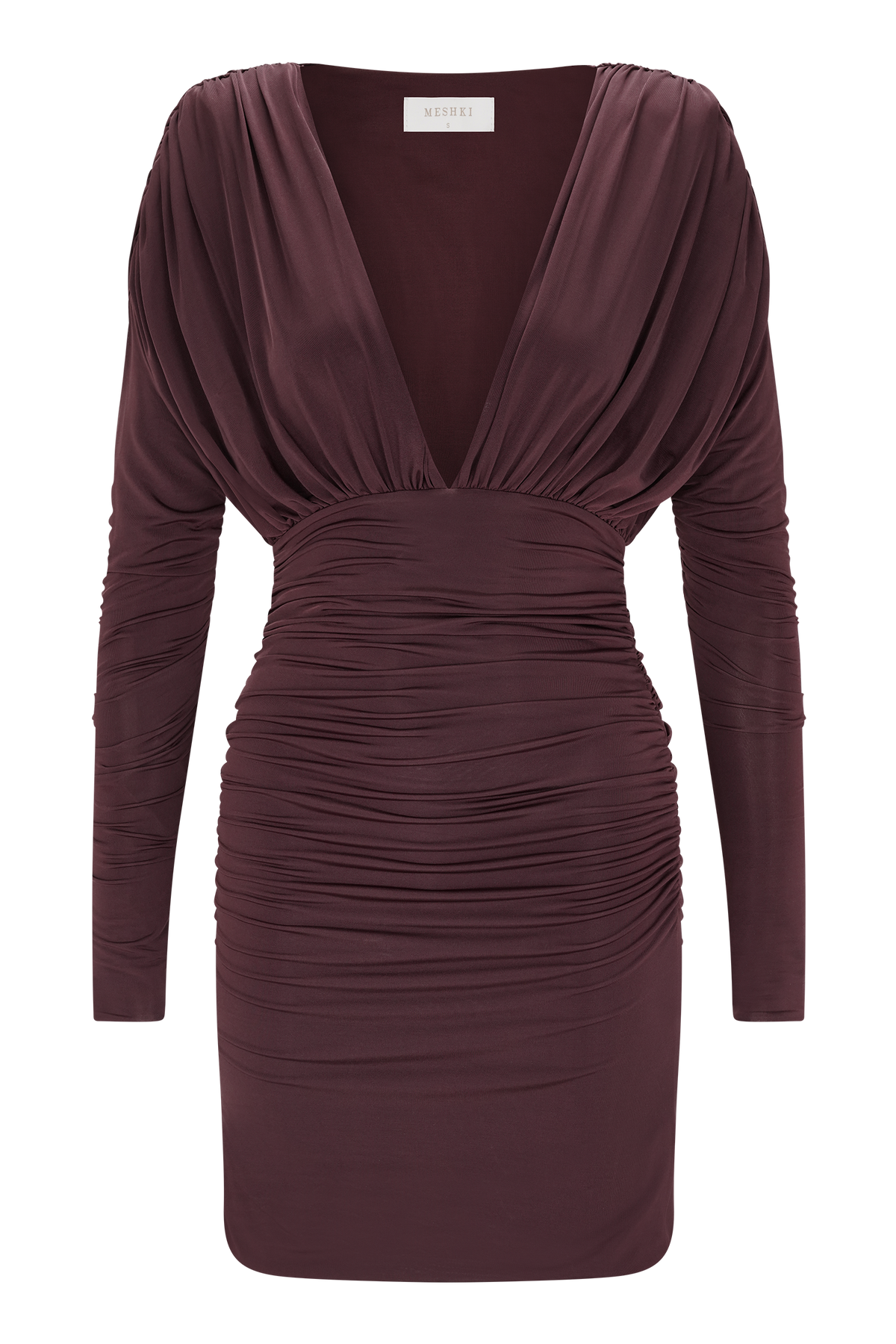 Hayden Long Sleeve Plunge Mini Dress - Burgundy