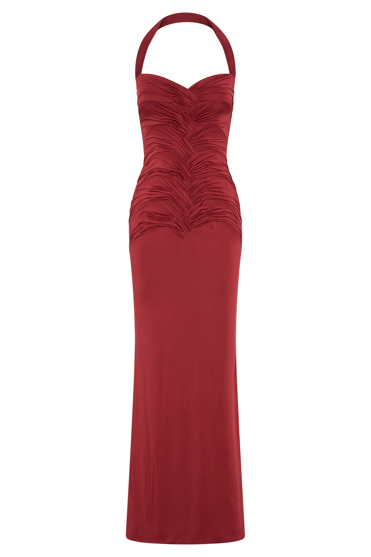 Hoai Gathered Slinky Halter Maxi Dress - Deep Red