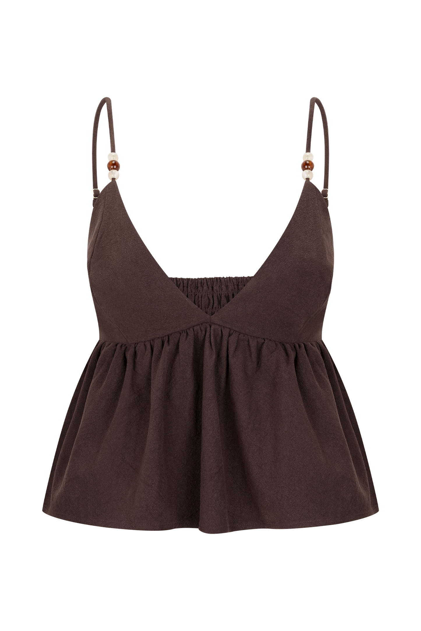 Janayia Cotton Beaded Top - Dark Espresso