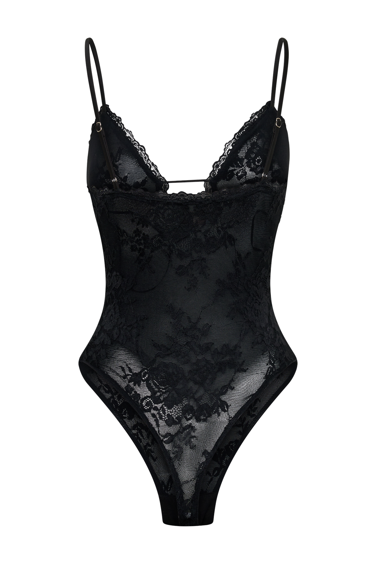 Jasper Sheer Plunge Lace Bodysuit - Black