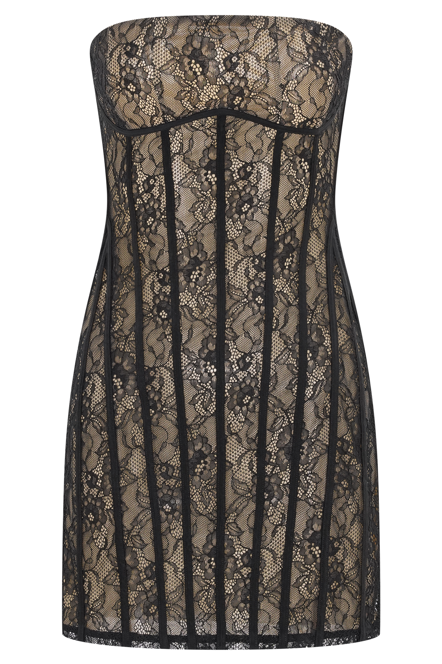 Jeannette Panelled Lace Mini Dress - Black