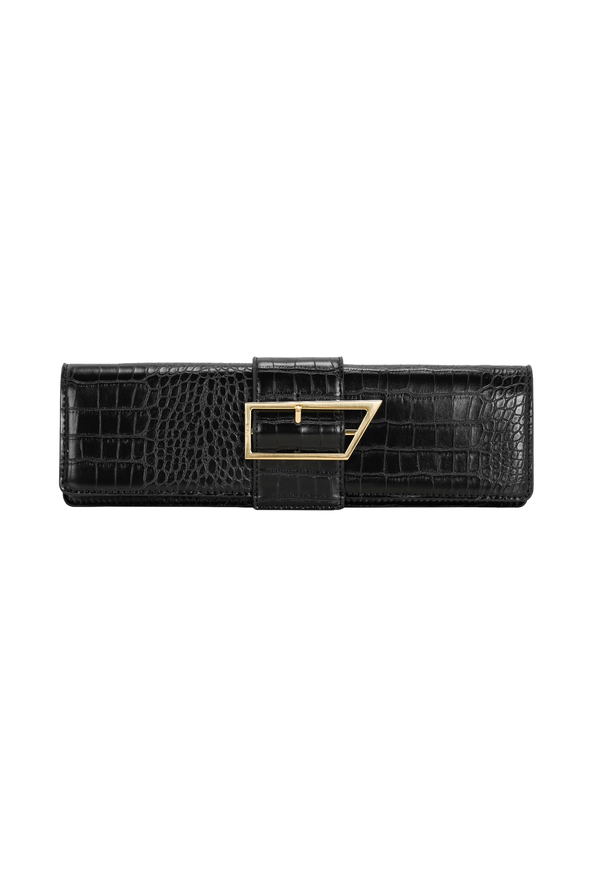 Jessica Faux Leather Crocodile Clutch - Black