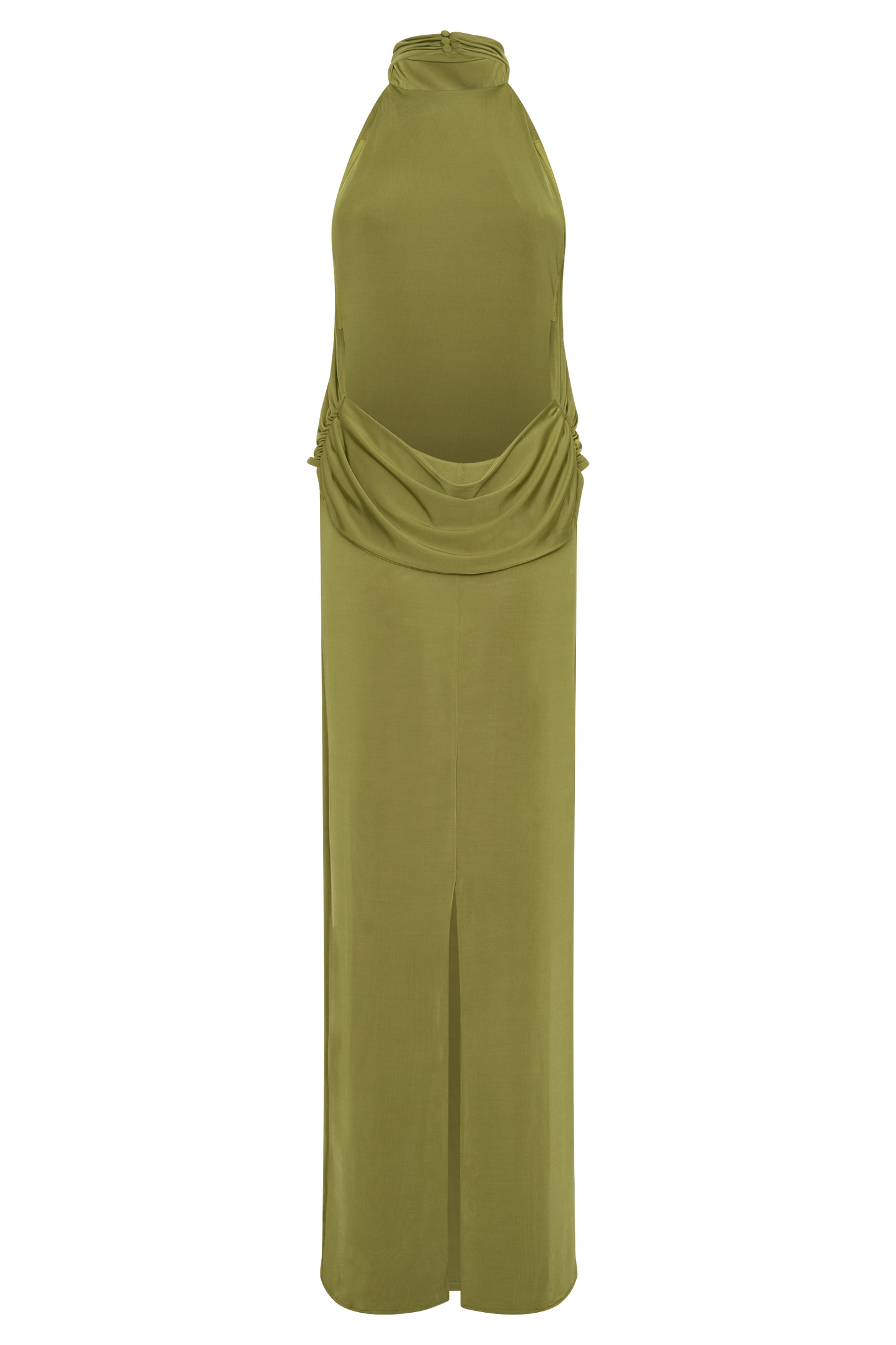 Joan Halter Neck Slinky Maxi Dress - Martini Olive