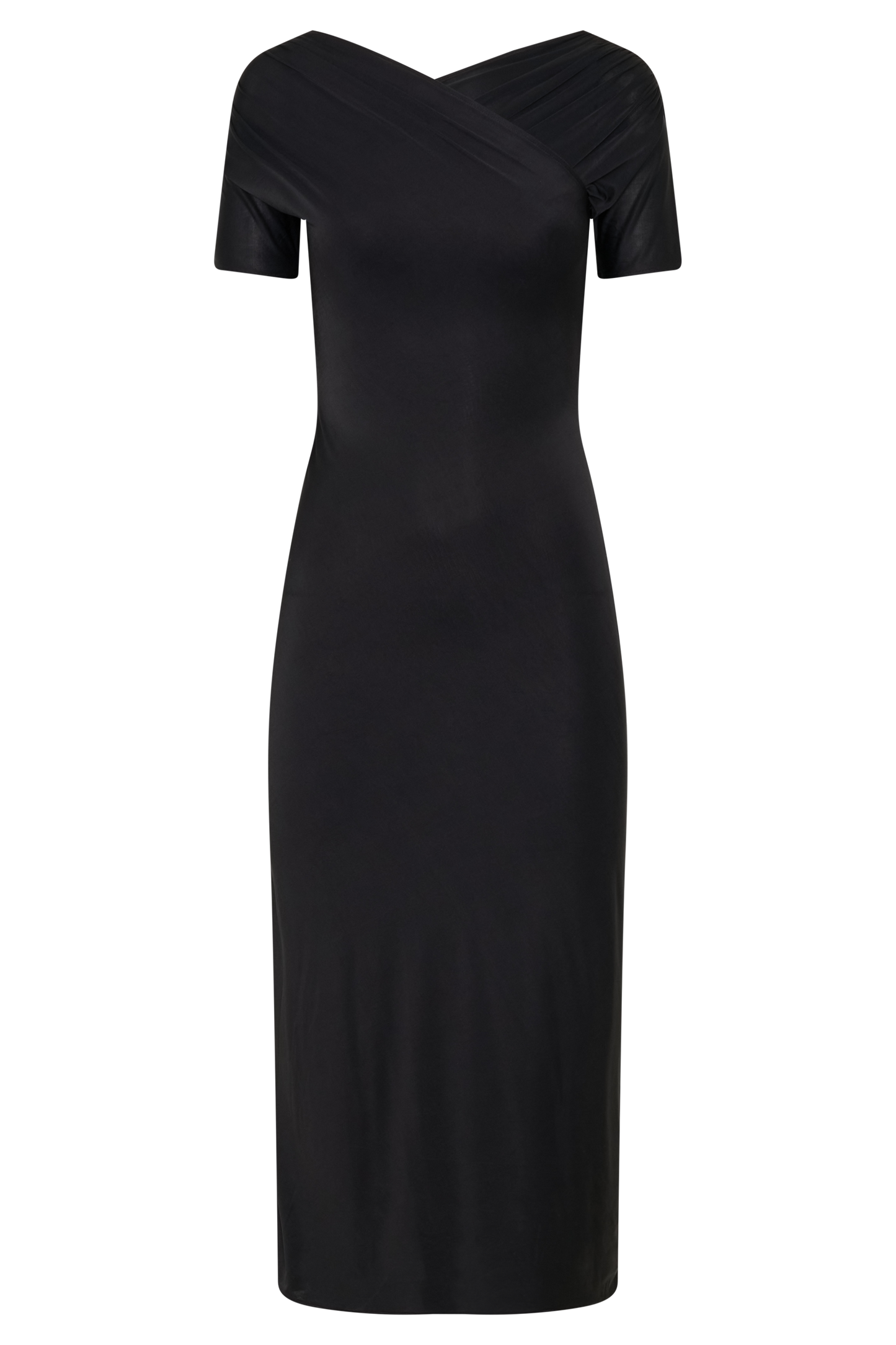 Junie Cross-Over Neck Slinky Maxi Dress - Black