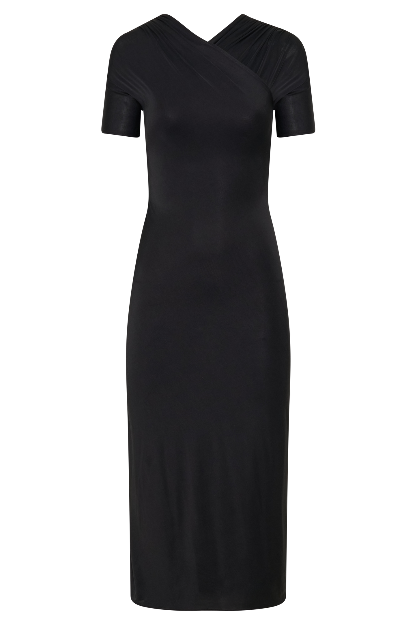 Junie Cross-Over Neck Slinky Maxi Dress - Black