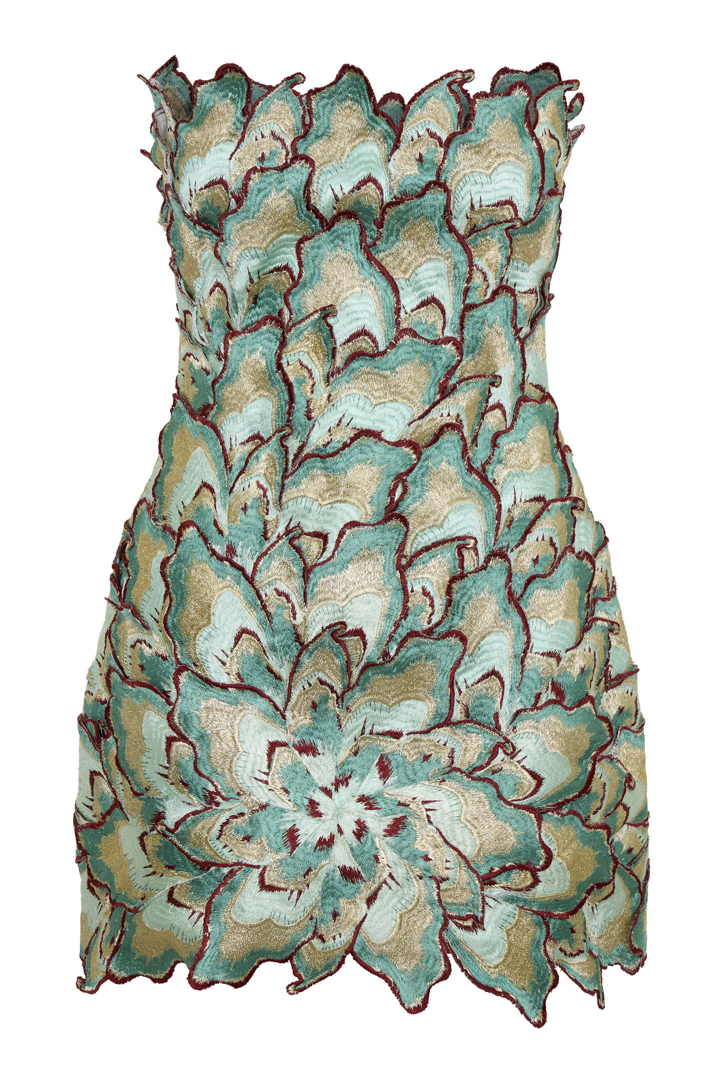 Juniper Hand Embroidered Floral Mini Dress - Gold/Teal