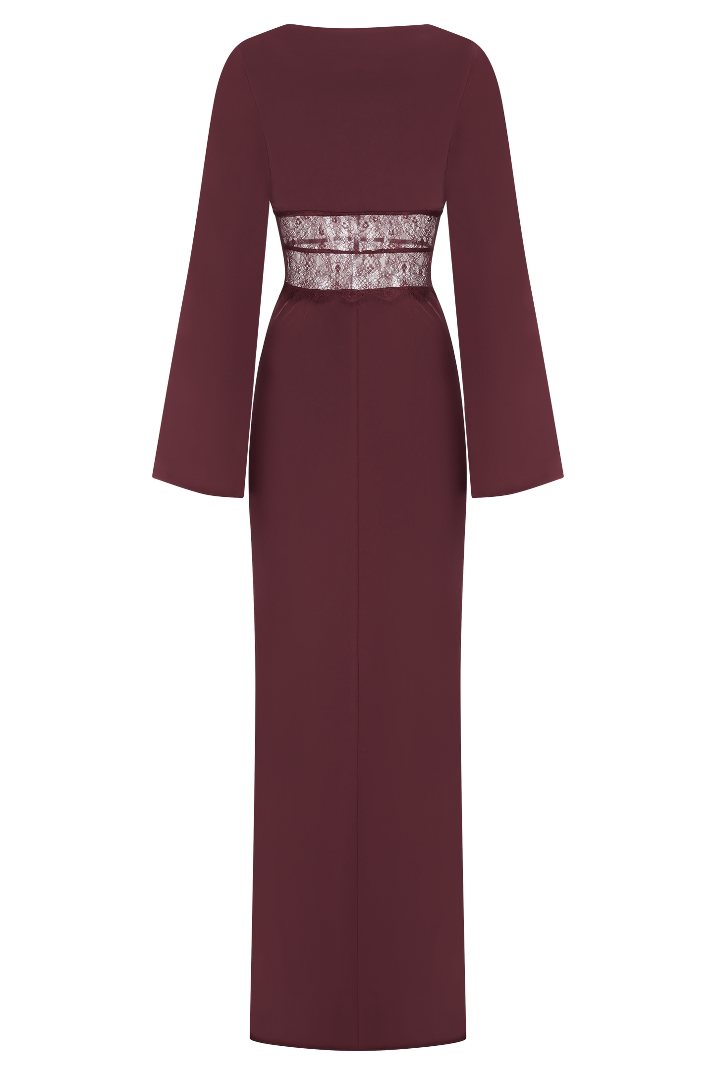 Kaya Long Sleeve Satin And Mesh Maxi Dress - Wine