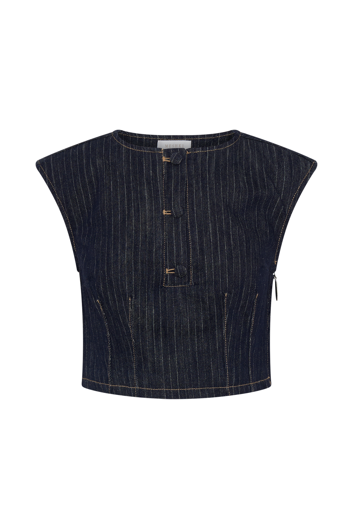 Loraine Sleeveless Denim Top - Indigo Pinstripe