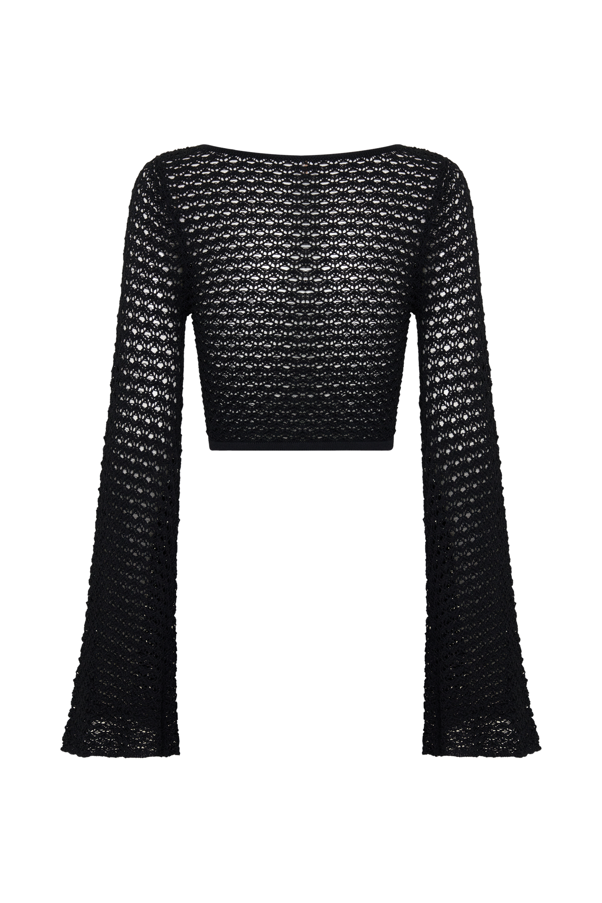 Mania Crochet Long Sleeve Cropped Top - Black