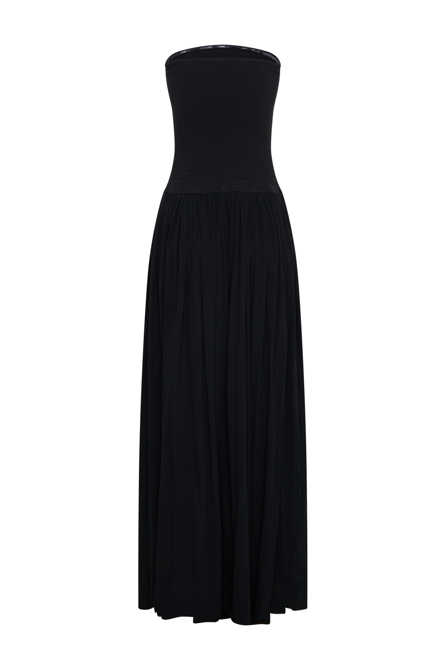 Maureen Cotton Shirring Maxi Dress - Black